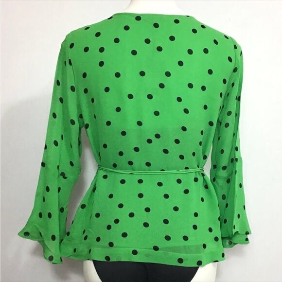 Ganni Dainty Georgette Wrap Tie Waist Emerald Green Wrap Blouse New Size 38 - Picture 3 of 10